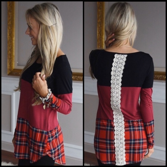 π·πHPπβ οΈ1 LEFT:Smalls Plaid Top w/ lace back!! - Picture 2 of 8